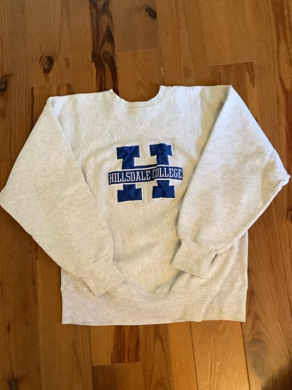Hillsdale College Vintage-Style Gray Crewneck with Blue